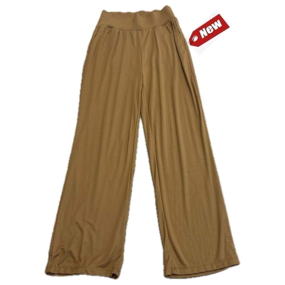 Calvin Klein Camel Brown wide leg flowy loose relaxed fit pull on pants Sz M NWT